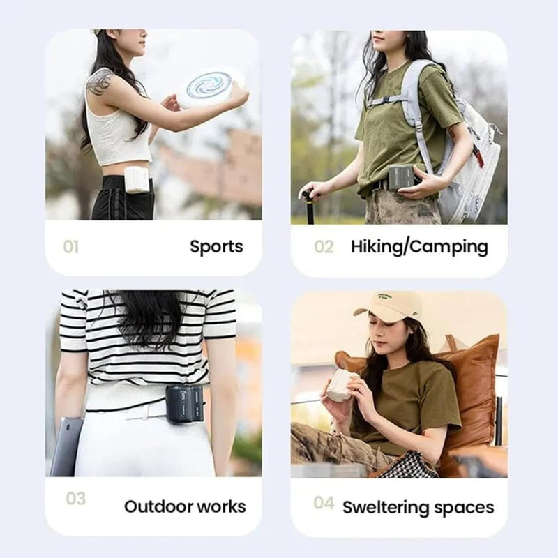 Ventilador portátil com clipe de cintura, velocidade recarregável, clipe legal