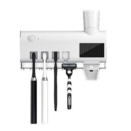 Suporte Dispensador Aplicador Pasta Escova de Dentes Esterilizador Com Luz UV Ante Bactérias.