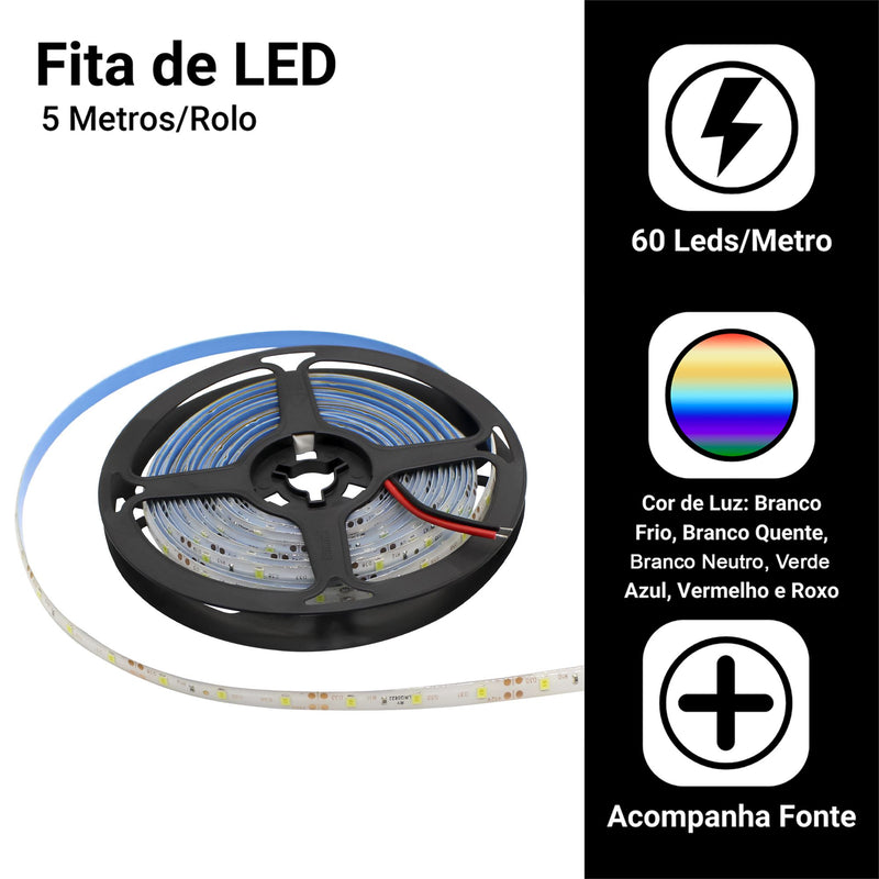 Fita Led 2835 Rolo 5 Metros 300leds Ip65 Dupla Face