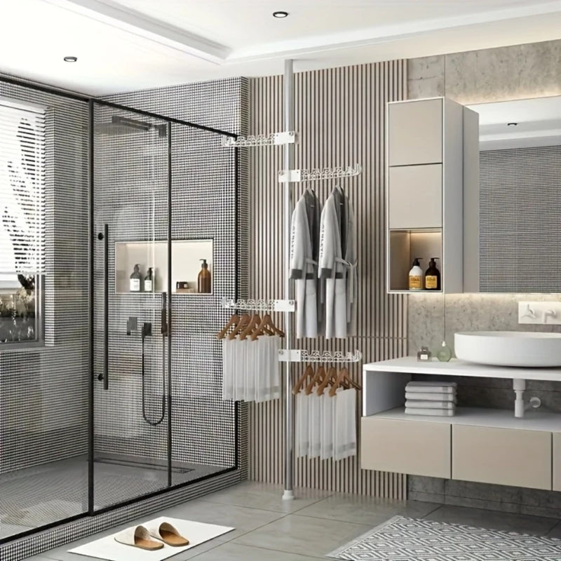 Cabideiro de Chão, Altura Ajustável, 4 Suportes, Roupas, Casaco, Chapéu, Organizador de roupas.