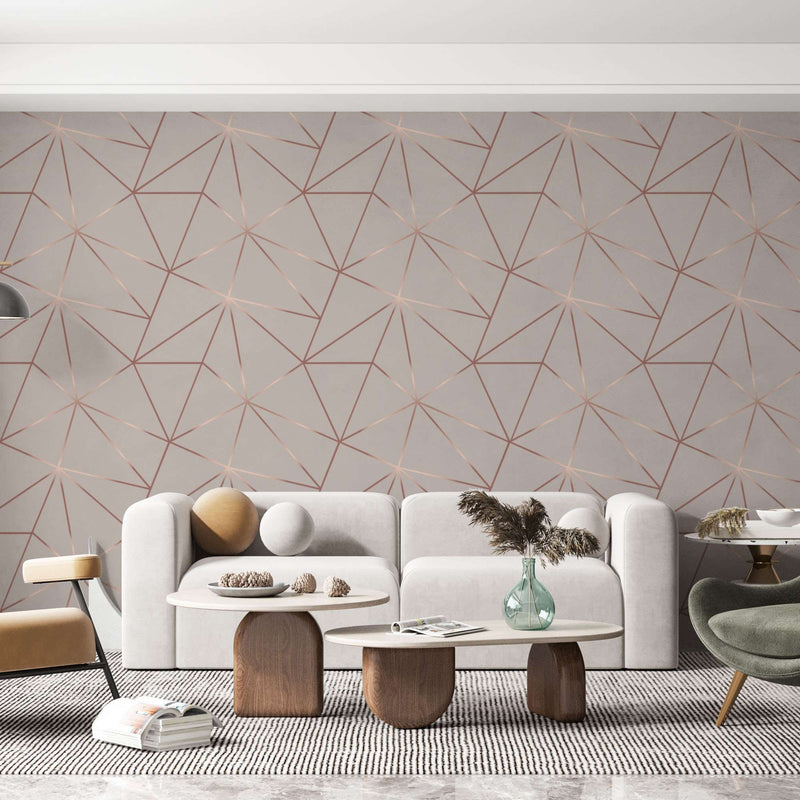 Papel de Parede Autoadesivo Vinílico Geométrico Triângulo Bege Marrom Claro.