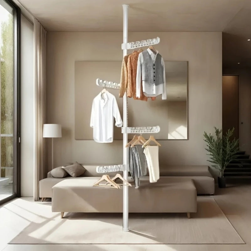 Cabideiro de Chão, Altura Ajustável, 4 Suportes, Roupas, Casaco, Chapéu, Organizador de roupas.