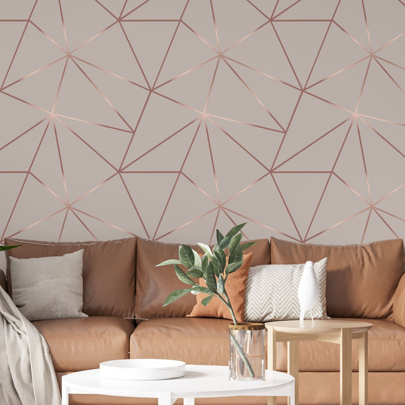 Papel de Parede Autoadesivo Vinílico Geométrico Triângulo Bege Marrom Claro.