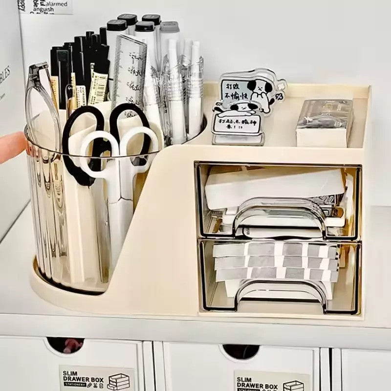 Organizador de Mesa Rotativo com Gaveta para Escritório e quarto