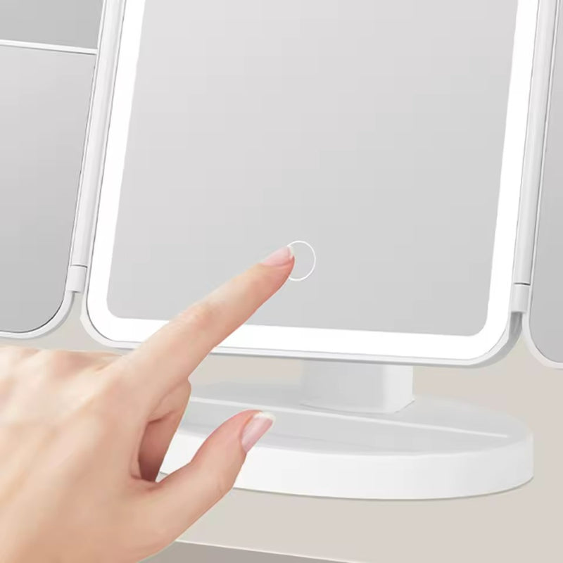 Espelho Grande Dobrável com Luz LED Portátil e Versátil 16 Leds Touch Articulavel.