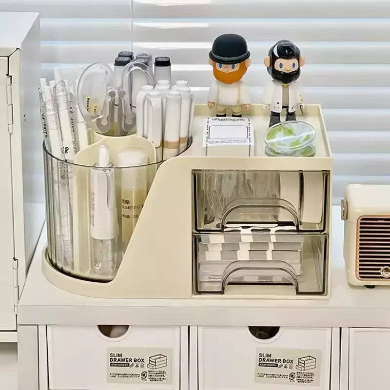 Organizador de Mesa Rotativo com Gaveta para Escritório e quarto