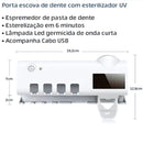 Suporte Dispensador Aplicador Pasta Escova de Dentes Esterilizador Com Luz UV Ante Bactérias.