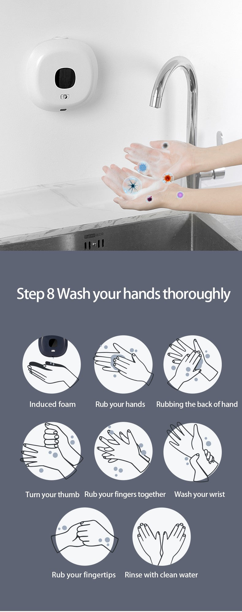 Dispensadores automáticos de sabão de espuma com carregamento USB, máquina de dispensar sabão.