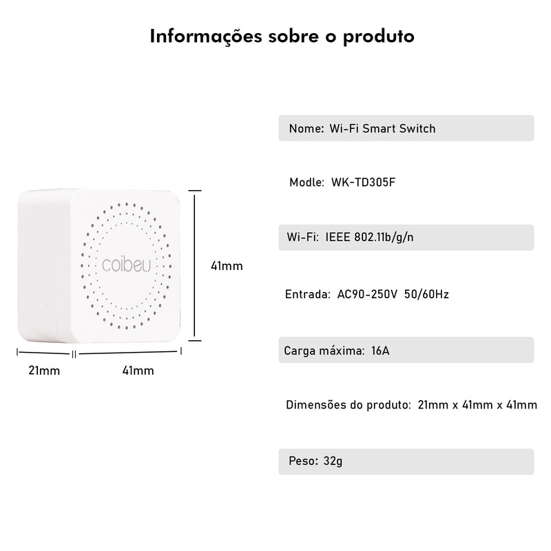 Interruptor Wi-Fi Inteligente WK-TD305F - Controle por Voz, App, Timer e Bluetooty.