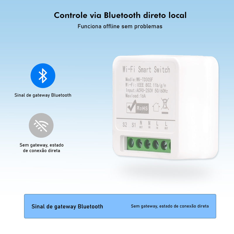 Interruptor Wi-Fi Inteligente WK-TD305F - Controle por Voz, App, Timer e Bluetooty.
