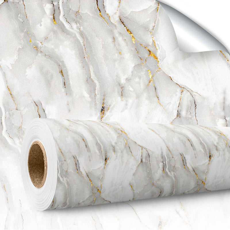 Papel de Parede Autoadesivo Vinílico Mármore Branco Dourado Marmorizado Pedra