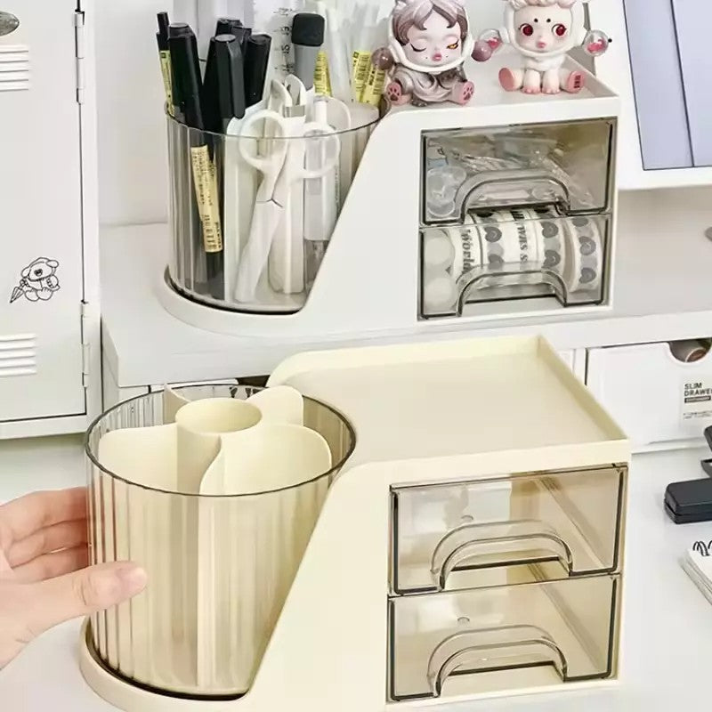 Organizador de Mesa Rotativo com Gaveta para Escritório e quarto