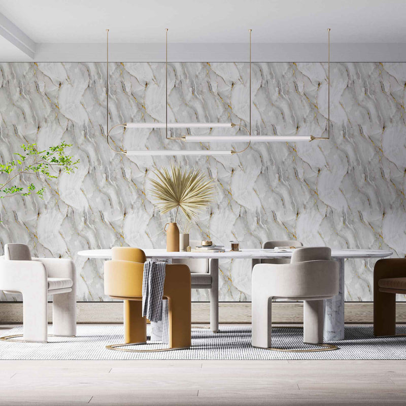 Papel de Parede Autoadesivo Vinílico Mármore Branco Dourado Marmorizado Pedra