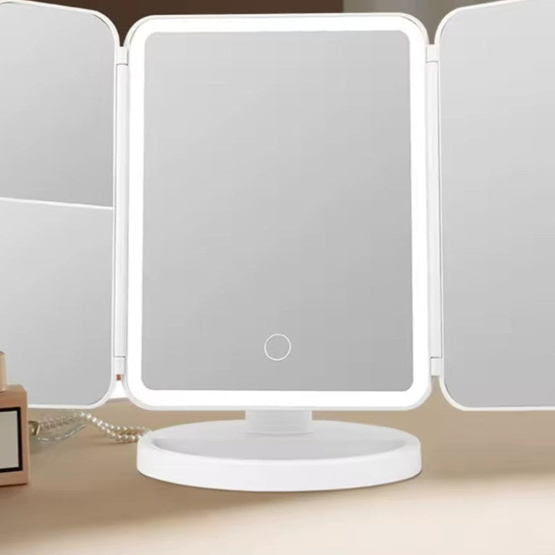 Espelho Grande Dobrável com Luz LED Portátil e Versátil 16 Leds Touch Articulavel.