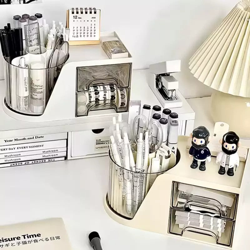 Organizador de Mesa Rotativo com Gaveta para Escritório e quarto