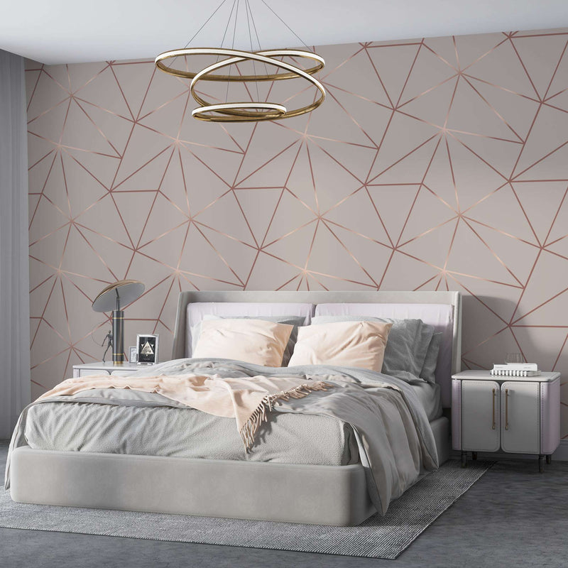 Papel de Parede Autoadesivo Vinílico Geométrico Triângulo Bege Marrom Claro.