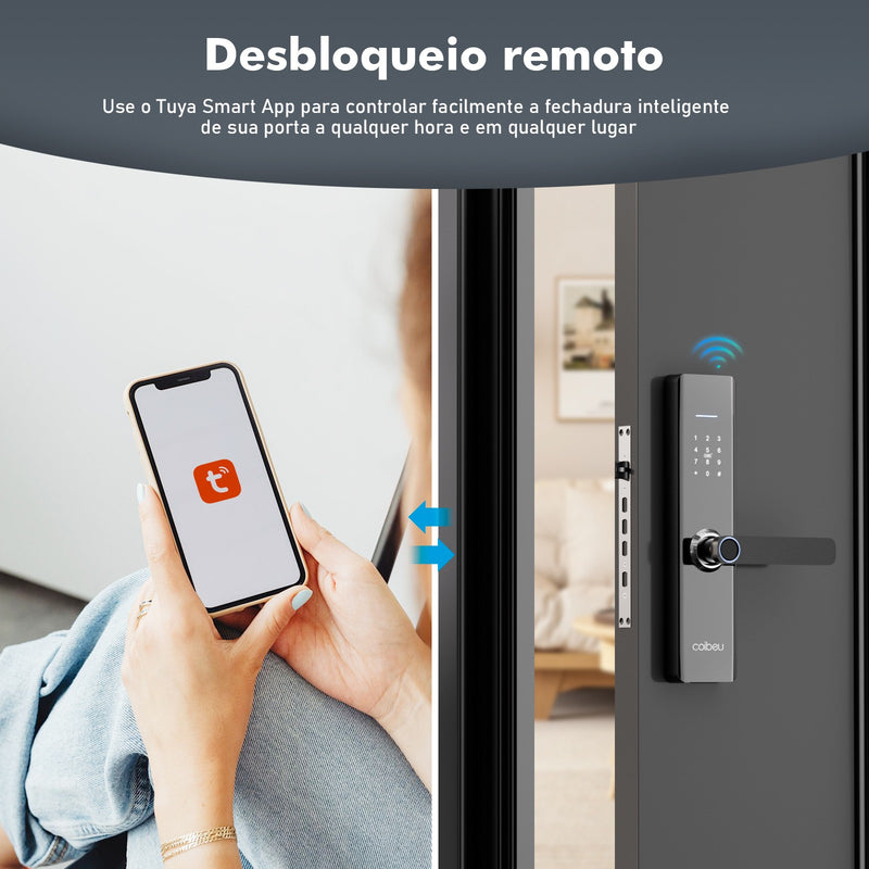Fechadura Inteligente com Impressão Digital e Senha Compatível com Tuya.