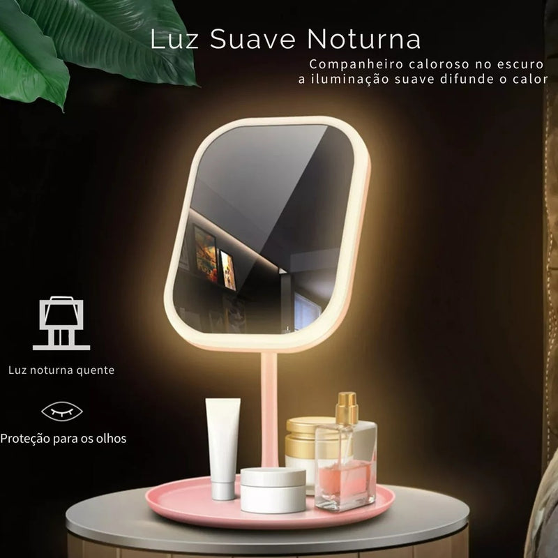 Espelho LED Dobrável – Iluminação e Aumento para Detalhes Para Maquiagem