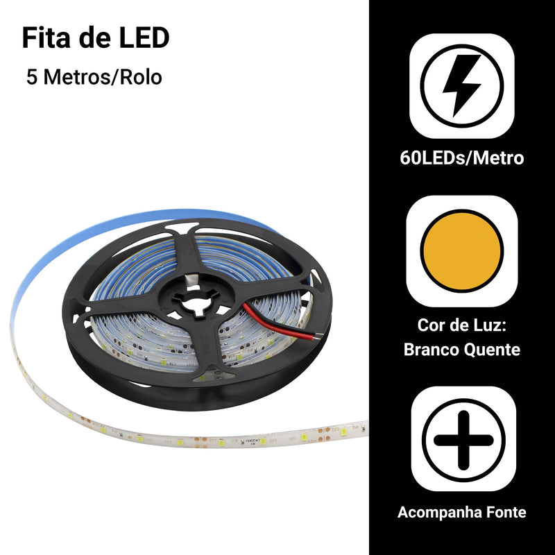 Fita Led 2835 Rolo 5 Metros 300leds Ip65 Dupla Face
