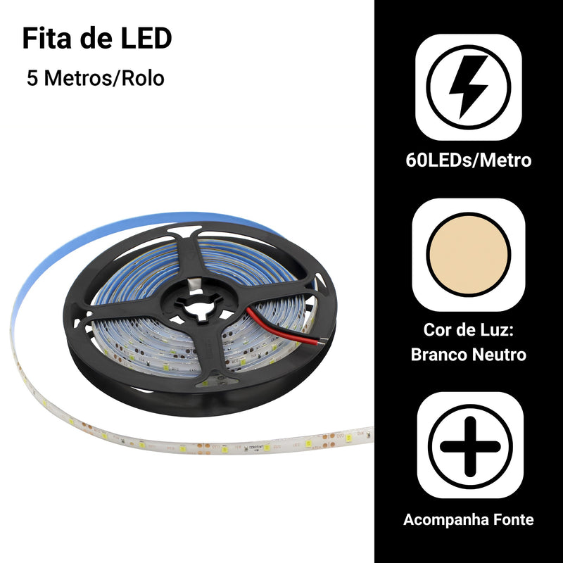 Fita Led 2835 Rolo 5 Metros 300leds Ip65 Dupla Face