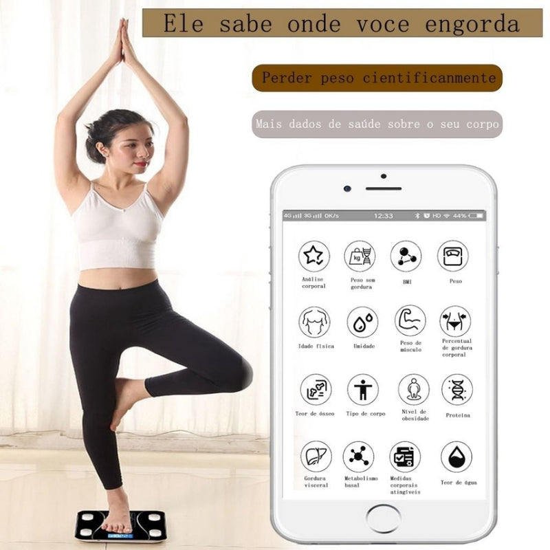 Balança Bioimpedancia Digital Bluetooth Corporal até 180kg Resultado Pelo Celu